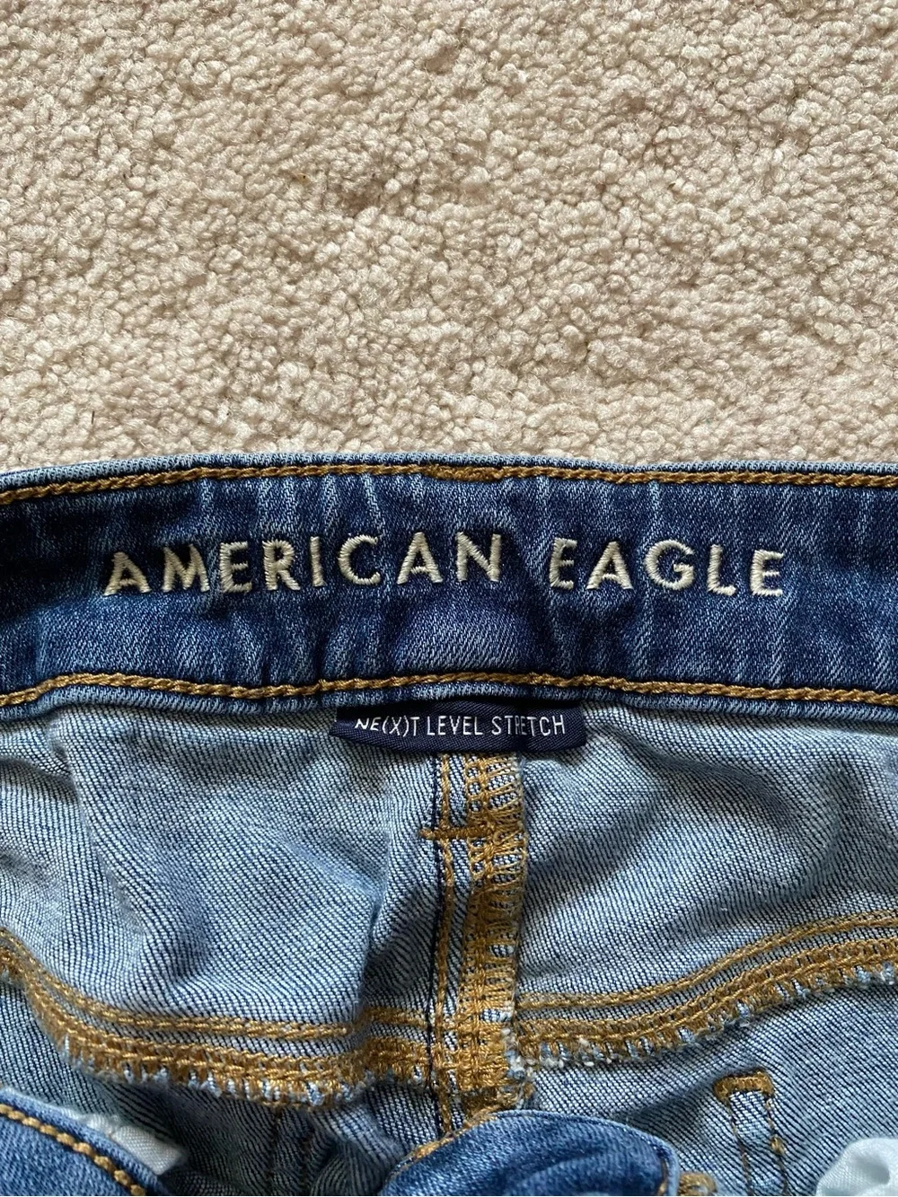 American Eagle Outfitters Dark Blue Distressed Skinny Jeans - Picture 3 of 7
